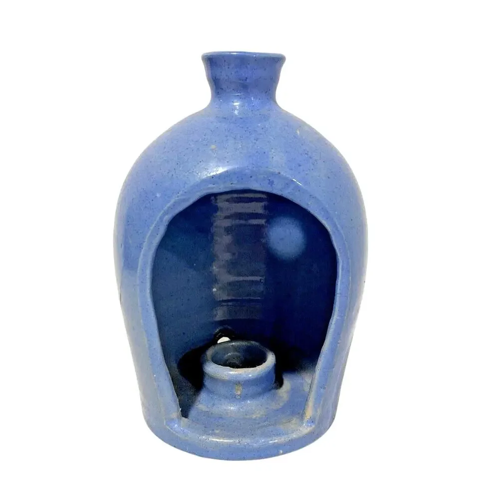 Studio Pottery Candle Holder Wall Sconce Primitive Farmhouse Blue Cottage Decor